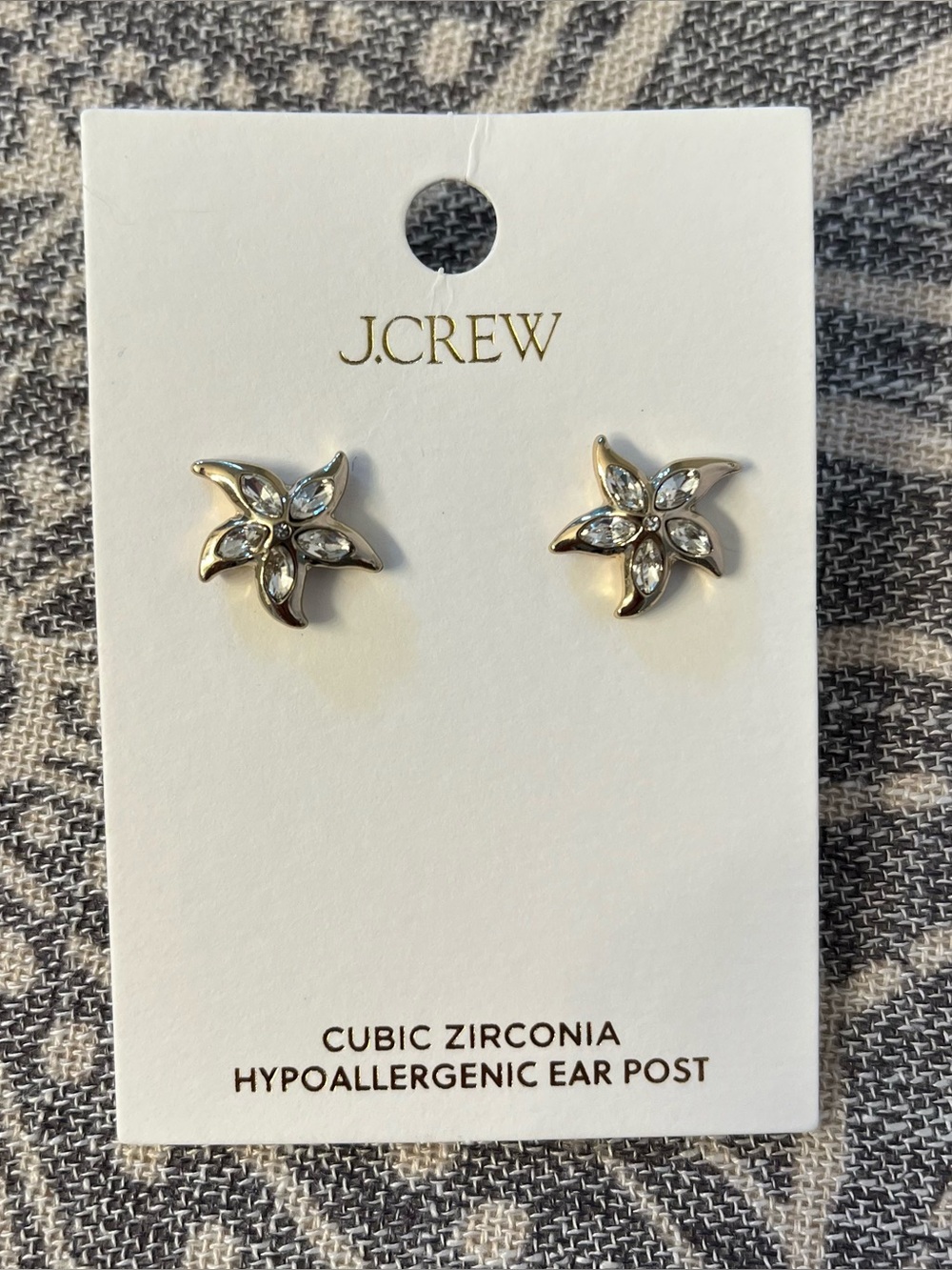 NEW J.Crew Gold-tone Starfish Shaped Cubic Zirconia Earrings
